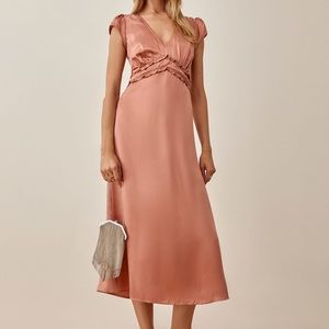 Reformation Kaye Silk Dress in Praline - size 2